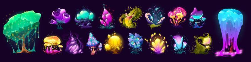 flores de fantasía y hongos del planeta alienígena vector