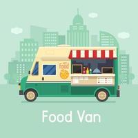 Retro Food Van on City Background vector