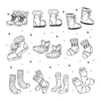 Boots and socks hand drawn doodles coloring vector