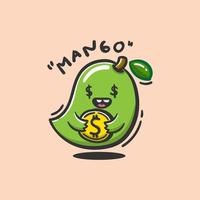 cute mango cartoon bring coin illustration vector