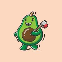 aguacate de dibujos animados feliz traer una ilustración de vector de hacha