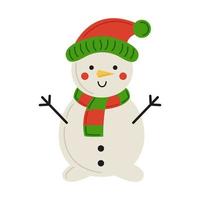 Vector illustration of cute snowman isolated on white background.