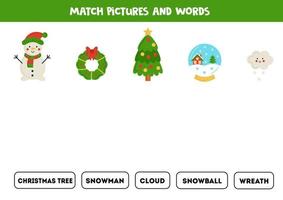 Matching game. Match Christmas elements with words. vector