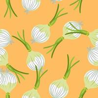 Hand drawn onion bulb seamless pattern. Onion in doodle style endless wallpaper. vector