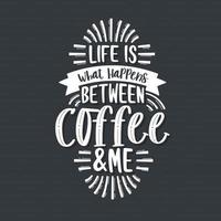 Typography quotes for coffee lovers, Life is what happens between coffee and me vector