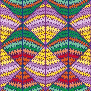 Abstract wave seamless pattern in doodle style. Hand drawn zig zag lines mosaic ornament. vector