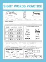 Sight Words Practice Workesheet vector