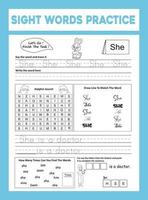 Sight Words Practice Workesheet vector