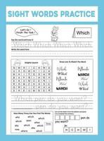 Sight Words Practice Workesheet vector