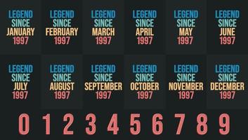 Legend since 1997 all month includes. Born in 1997 birthday design bundle for January to December vector