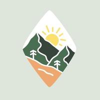 simple flat design of nature mountain and the sun vector