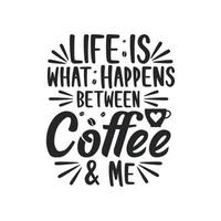 Typography quotes for coffee lovers, Life is what happens between coffee and me vector