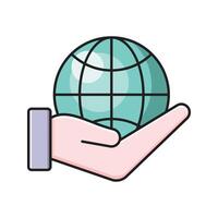 ilustración de vector de mano global sobre un fondo. símbolos de calidad premium. iconos vectoriales para concepto y diseño gráfico.