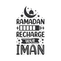 Ramadán recarga tu tipografía del mes sagrado de la religión musulmana iman. vector