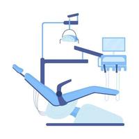 Dental chair semi flat color vector object. Dentist appointment. Editable element. Full sized item on white. Clinical equipement simple cartoon style illustration for web graphic design and animation