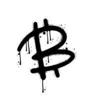 Urban graffiti bitcoin symbol sprayed in black over white with leaks and drops. Textured hand drawn vector illustration.