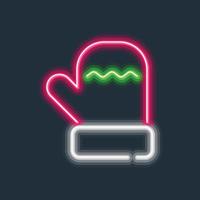 Red christmas mitten glowing neon sign hard edge gradient vector illustration