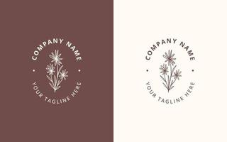 Minimalist feminine logo with hand drawn floral botanical logo template vector