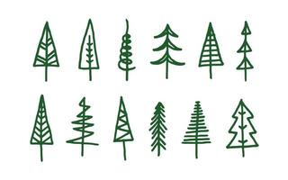 Set of hand drawn christmas tree elements in doodle style vector illustration