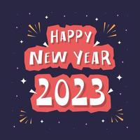 feliz año nuevo 2023 fondo de letras con decoraciones de confeti vector