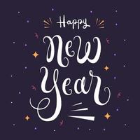 Happy new year lettering text background. greeting card vector illustration