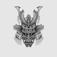 tatuajes negros samurai máscara oni diablo japonés tradicional guerrero casco ilustración. concepto militar e histórico para plantillas de símbolos y emblemas adecuados para tatuajes vector