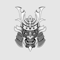 tatuajes negros samurai máscara oni diablo japonés tradicional guerrero casco ilustración. concepto militar e histórico para plantillas de símbolos y emblemas adecuados para tatuajes vector