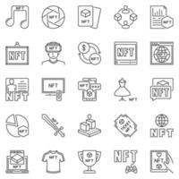 NFT Technology Types outline icons set. Non-Fungible Token vector symbols