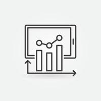 gráfico de barras con icono de concepto de análisis de línea delgada de vector de tableta