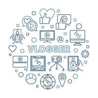 Vlogger vector round creative illustration in thin line style