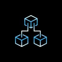 Three Blockchain Blocks vector blue outline icon. Block-chain Crypto line symbol