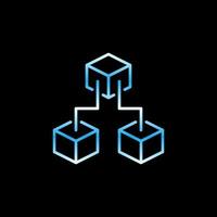 Three Blockchain Blocks vector blue outline icon. Block-chain Crypto line symbol