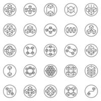 Blockchain Technology Concept Outline round icons set - vector Block-Chain Circle Symbols