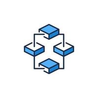 Blockchain vector blue icon. Block chain network with 4 Blocks sign