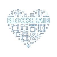 Blockchain vector concept heart shape line blue illustration