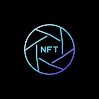 Shutter with NFT outline vector concept blue icon. Non fungible Token linear symbol