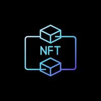 token no fungible y dos bloques de blockchain vector lineal nft icono azul