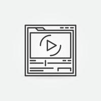 página web en el navegador con icono de contorno de vector de reproductor de vídeo