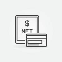 icono de esquema de compra de nft. tableta vectorial y símbolo de línea de tarjeta bancaria vector