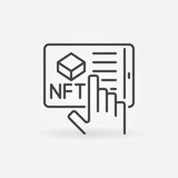 NFT on Tablet Screen and Hand linear vector Online Purchase icon
