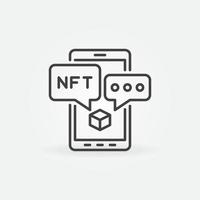 Mobile Smartphone with NFT outline icon. Non-Fungible Token vector sign