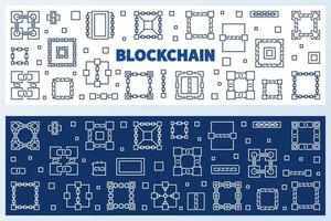 Block-Chain linear vector concept horizontal banners set