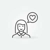 Woman with heart in speech bubble vector outline concept icon