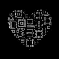 Blockchain Technology vector heart shape linear illustration
