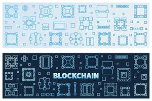 2 banners coloridos de concepto de línea blockchain - ilustración vectorial vector