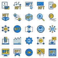 tecnología nft - conjunto de iconos de concepto de vector de color token no fungible