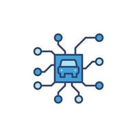 Autonomous Automobile Chip blue icon. Autopilot vector symbol