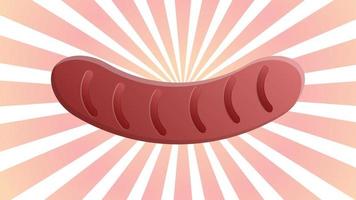 Sausage simple sign. Vector. Dark red icon in lemon chiffon shutter bubble at red popart background with rays vector