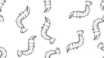 shrimp on white background, vector illustration, pattern. seafood for food. seamless illustration, wallpaper for the decor of cafes and restaurants in black and white pencil drawing style