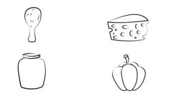 Set of varied food items on white background vector